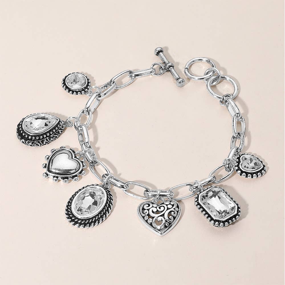 Sensibling Corp. – Großhandel Armband mit Charms/Anhängern – Tropfenförmiges Oval Rundstein Metallherz Anhänger Armband4