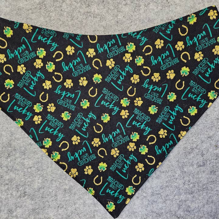 Rescued & Lucky Snap On Dog Bandana for wholesale by DJS & K Handcrafted