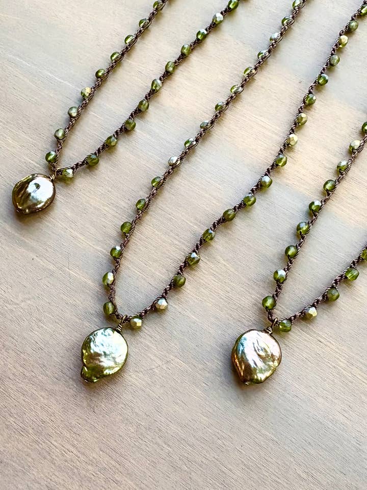 Colar de Pérolas de Água Doce Verde Alga Croché por atacado de Twist Style