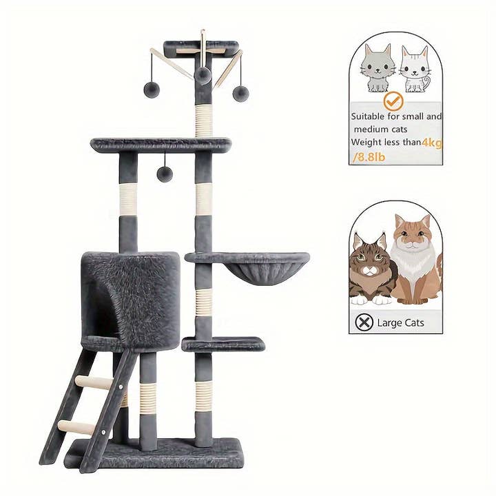 Gris Foncé Arbre à chat 1 pièce pour chats d'intérieur, tour à chat multi-niveaux, poteau à griffer pour chat, fournitures pour chat, cadeau de Noël en vente sur Faire