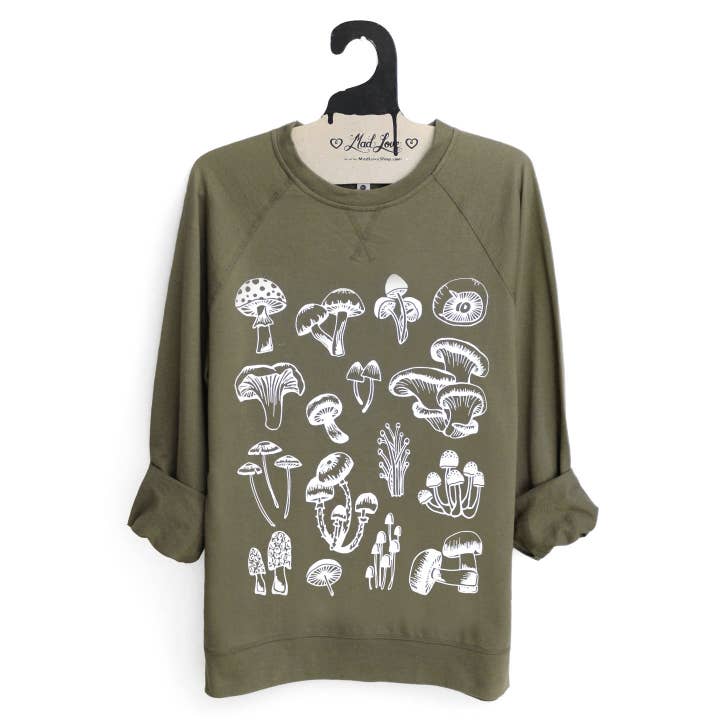 Mad Love Shop - Wholesale Graphic Sweatshirt - Unisex - Unisex Olive Lightweight Terry Sweatshirt with Mushroom0