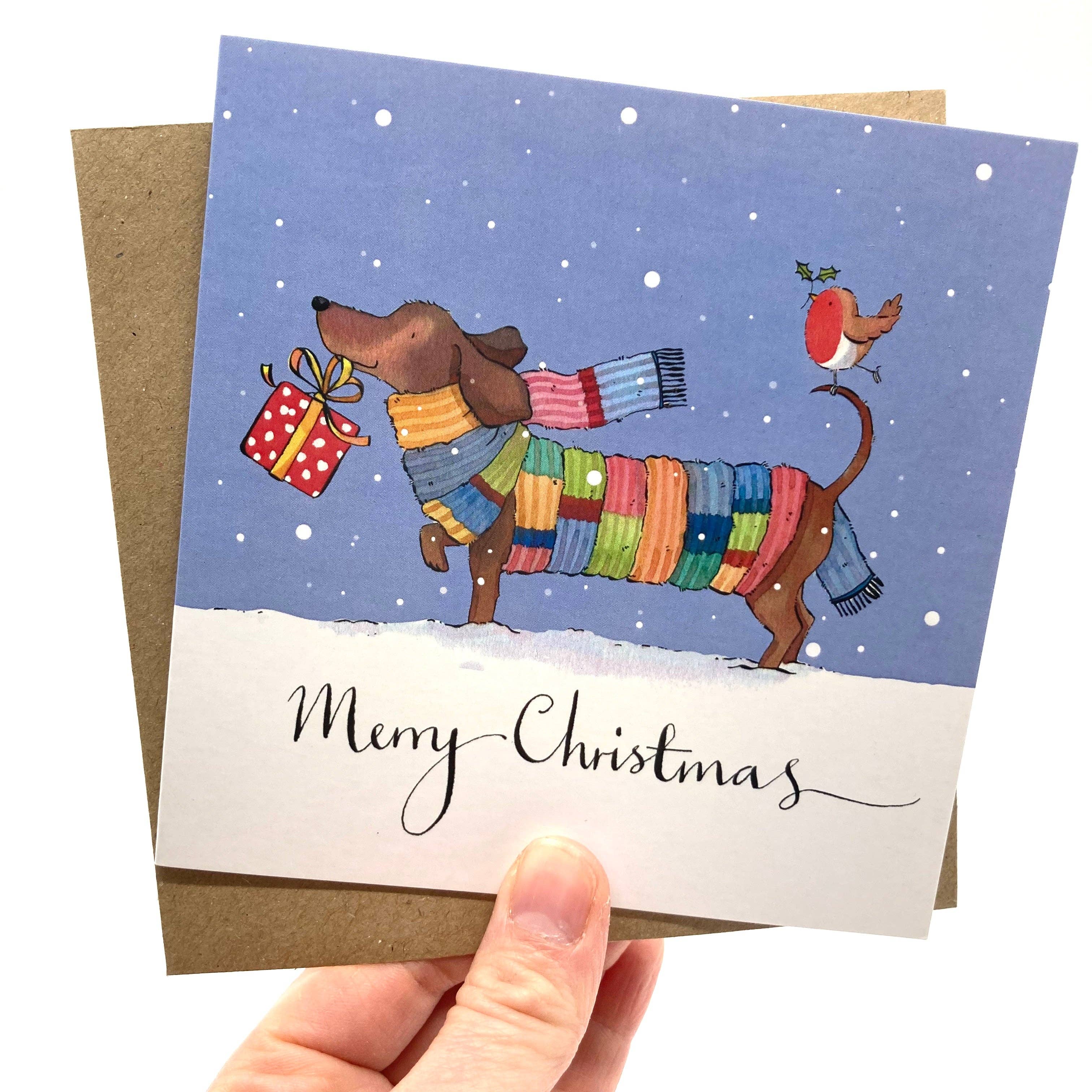 Ink and Snail Limited – Großhandel Weihnachtskarte – Dackel - Packung mit 5 Weihnachtskarten1