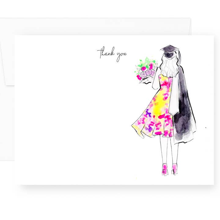 Thank you Graduation Girl Flat Note Card Stationery Set for wholesale by Lacee Swan