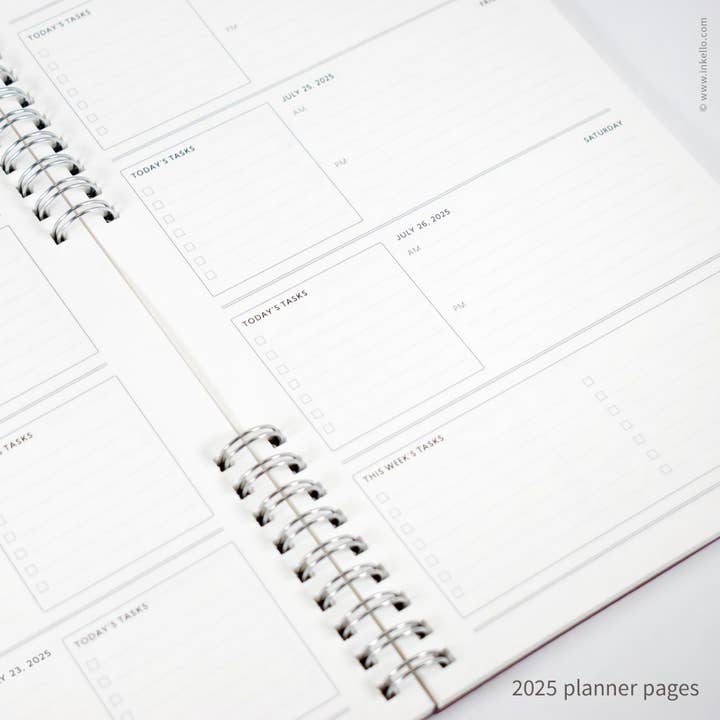 Inkello Letterpress - Wholesale Planner - Weekly Planner with Mulberry Cover and Silver Script Design