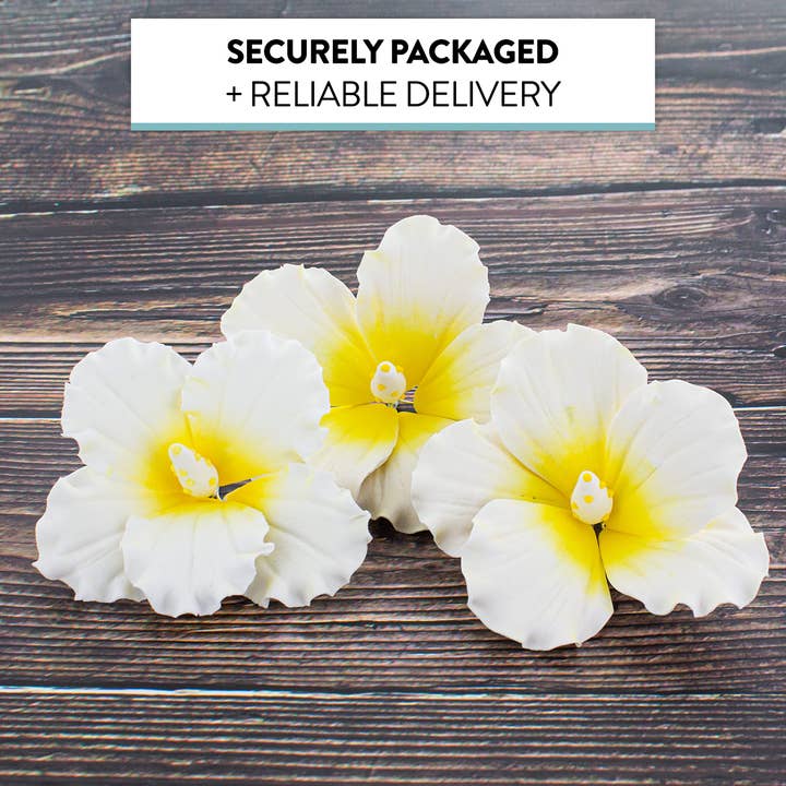 Global Sugar Art - Wholesale Cake/Cupcake Topper - Hibiscus Sugar Cake Flowers, White and Yellow Tropical Sugar Flowers, by Global Sugar Art5