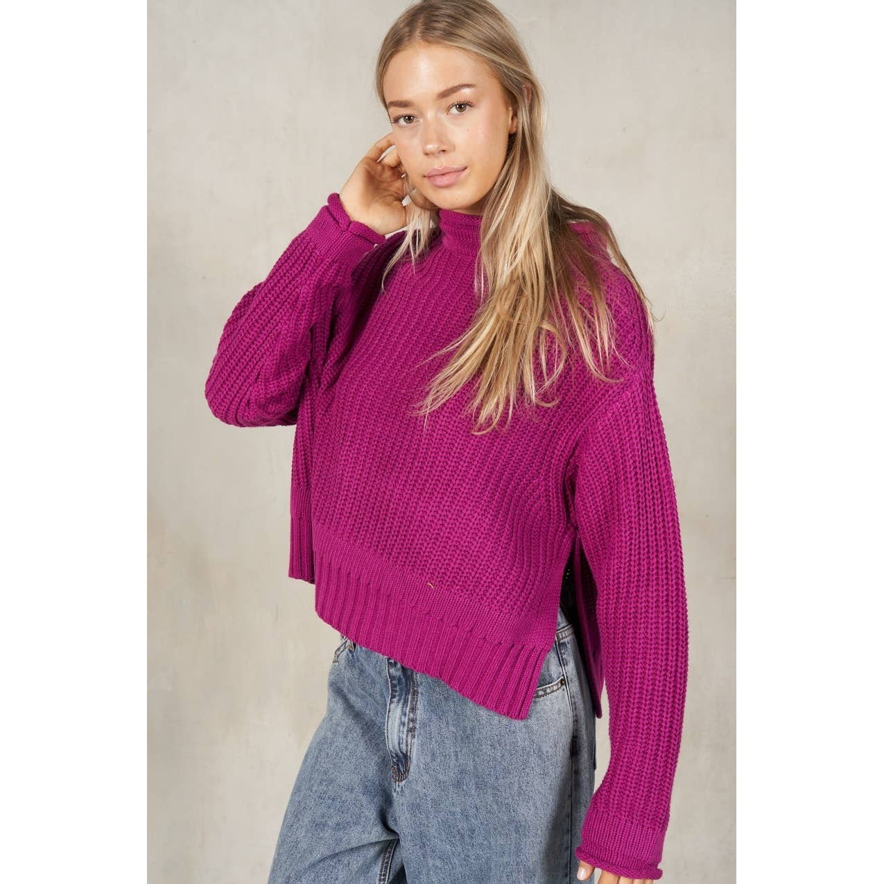 lalamia – Pulôver - Mulher por atacado – Camisola manga comprida Semi Crop Rolled Mock Neck1