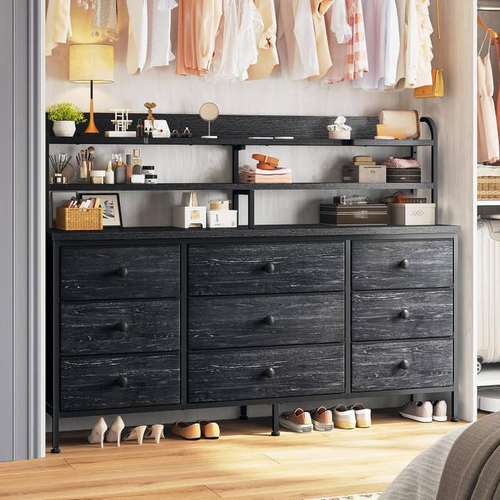 51.2 Inch Wide Black Dresser With 13 Drawers And LED Lights for wholesale on Faire6