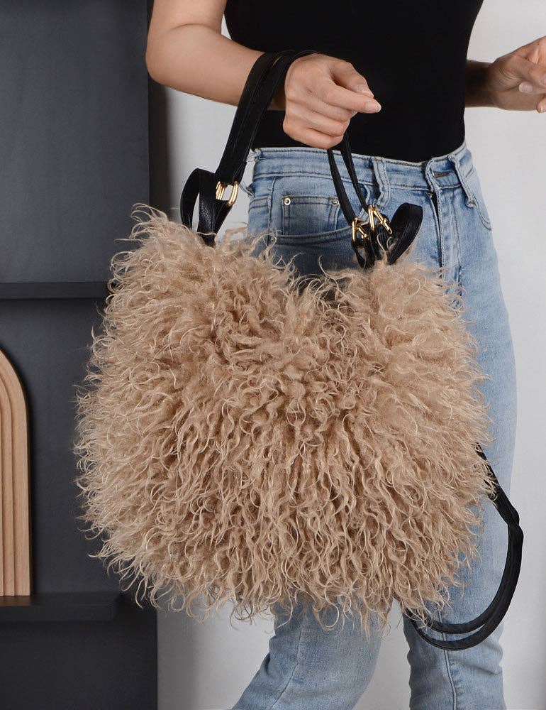 Sweetkama - Wholesale Shoulder Bag - Women's - Ladies Faux Mongolian Fur Tote Two Shoulder Bag SKAB40947