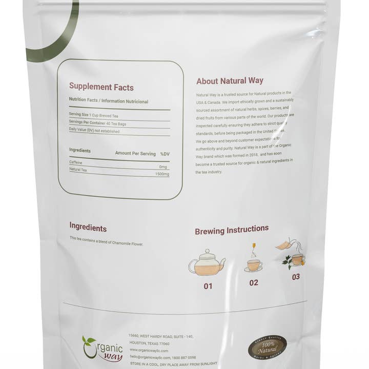 Organic Way LLC - Vendita all'ingrosso Tè in bustine - Tè ai Fiori di Camomilla Naturale - 40 Bustine a Piramide | Certificato Kosher | Vegano, Non-OGM e Senza Glutine | Sacchetto Richiudibile | 100% Crudo dall'Albania1