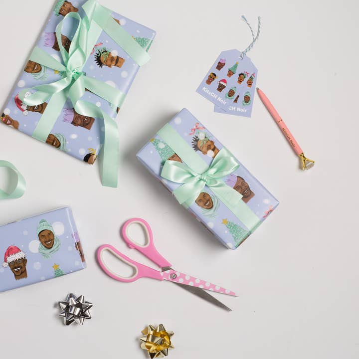 Papel de regalo navideño Black Boy Joy, 1 hoja para venta al por mayor de KitsCH Noir