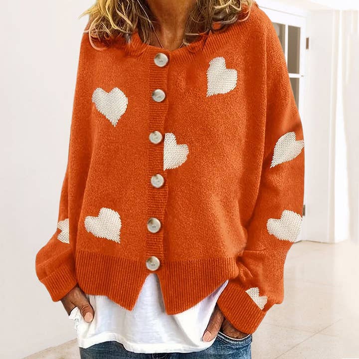 Sweetkama - Wholesale Cardigan – Women’s - Ladies Round Neck Heart Botton Open Cardigan 23687