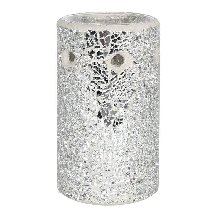 Unburnt Home Fragrance - Wholesale Wax Warmer - Silver Crackle Glass Pillar Oil or Wax Melt Burner1