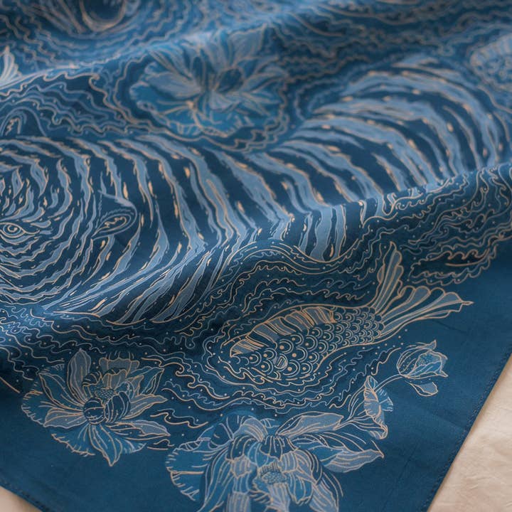 Tiger Bandana Scarf (Indigo) for wholesale by sol&mar art co.