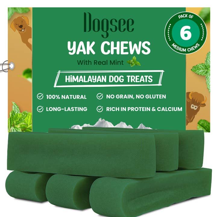 Dogsee Himalayan Yak Chews with Mint (Medium - 6) 1lb for wholesale by Dogsee