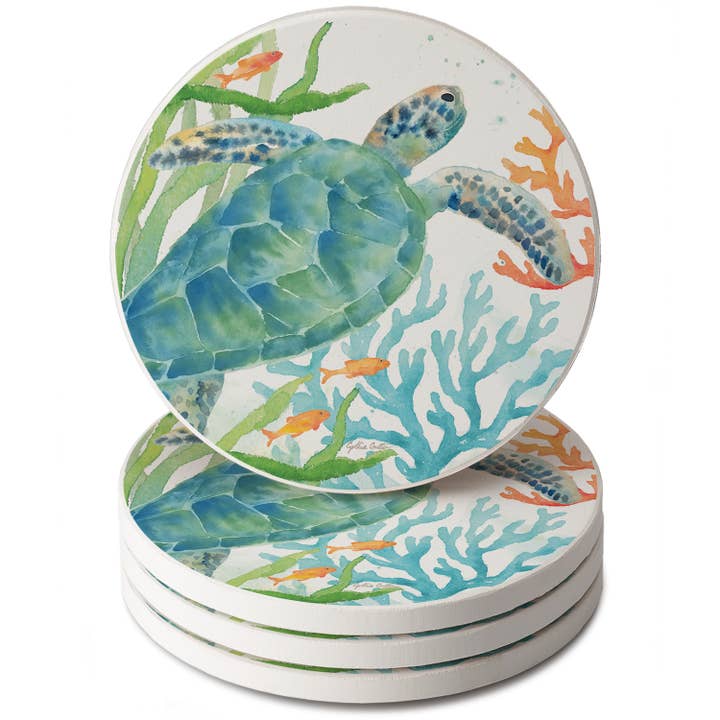 Sea Life Serenade Runda Absorberande sten Coaster 4pk för wholesale av CounterArt/Highland Home/Thirstystone/CoasterStone
