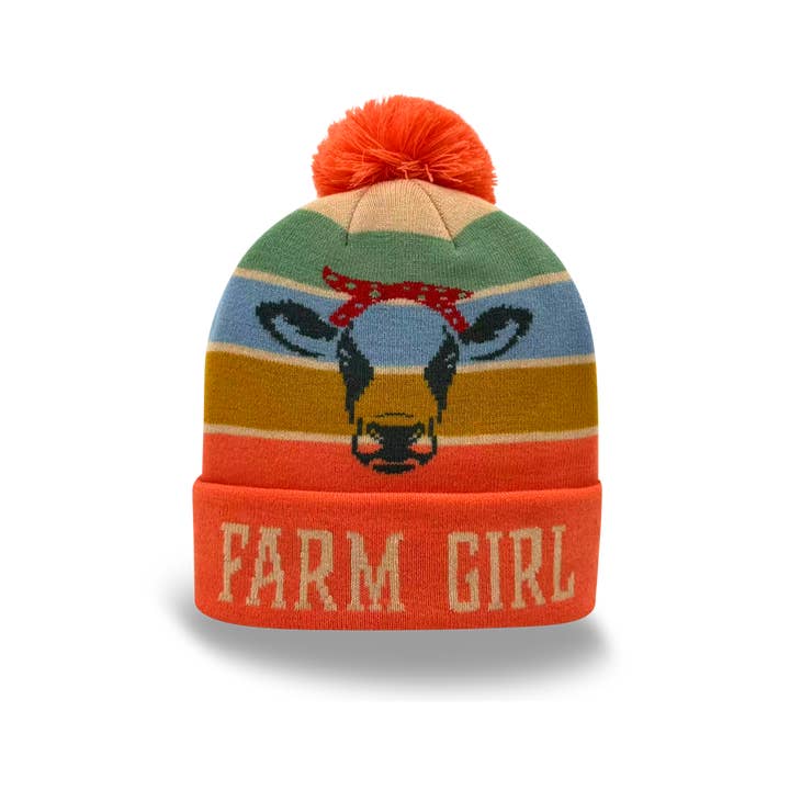 Northern Icons Creations INC - Wholesale Beanie – Women's - Farm Girl Cow Knit Pom Pom Beanie – Country Style Winter Hat1