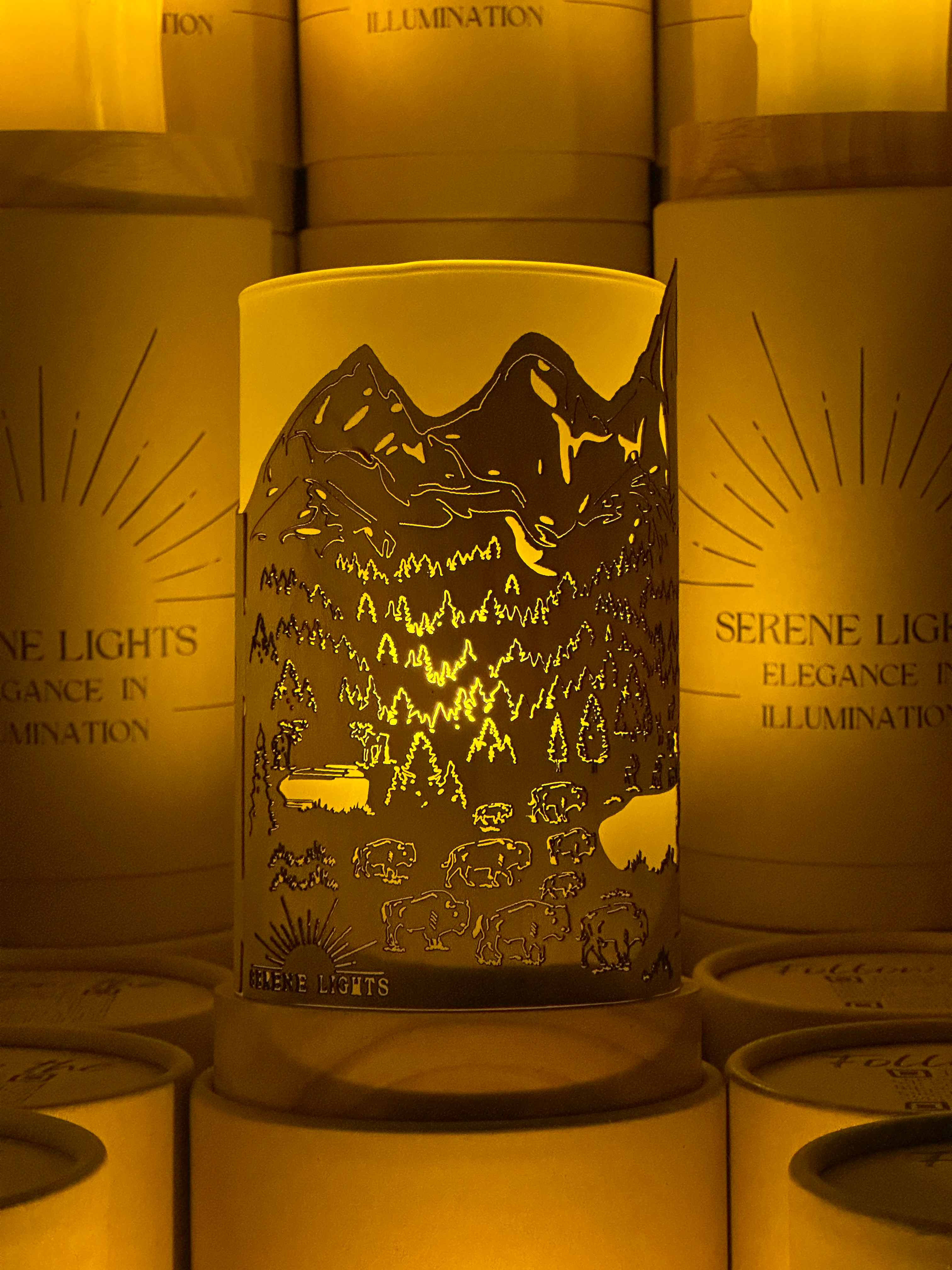 Serene Lights - Wholesale Flameless Candle - Grand Teton, Decorative Candle Holder – Laser Etched, Handmade Wood Veneer, Rechargeable LED Candle1