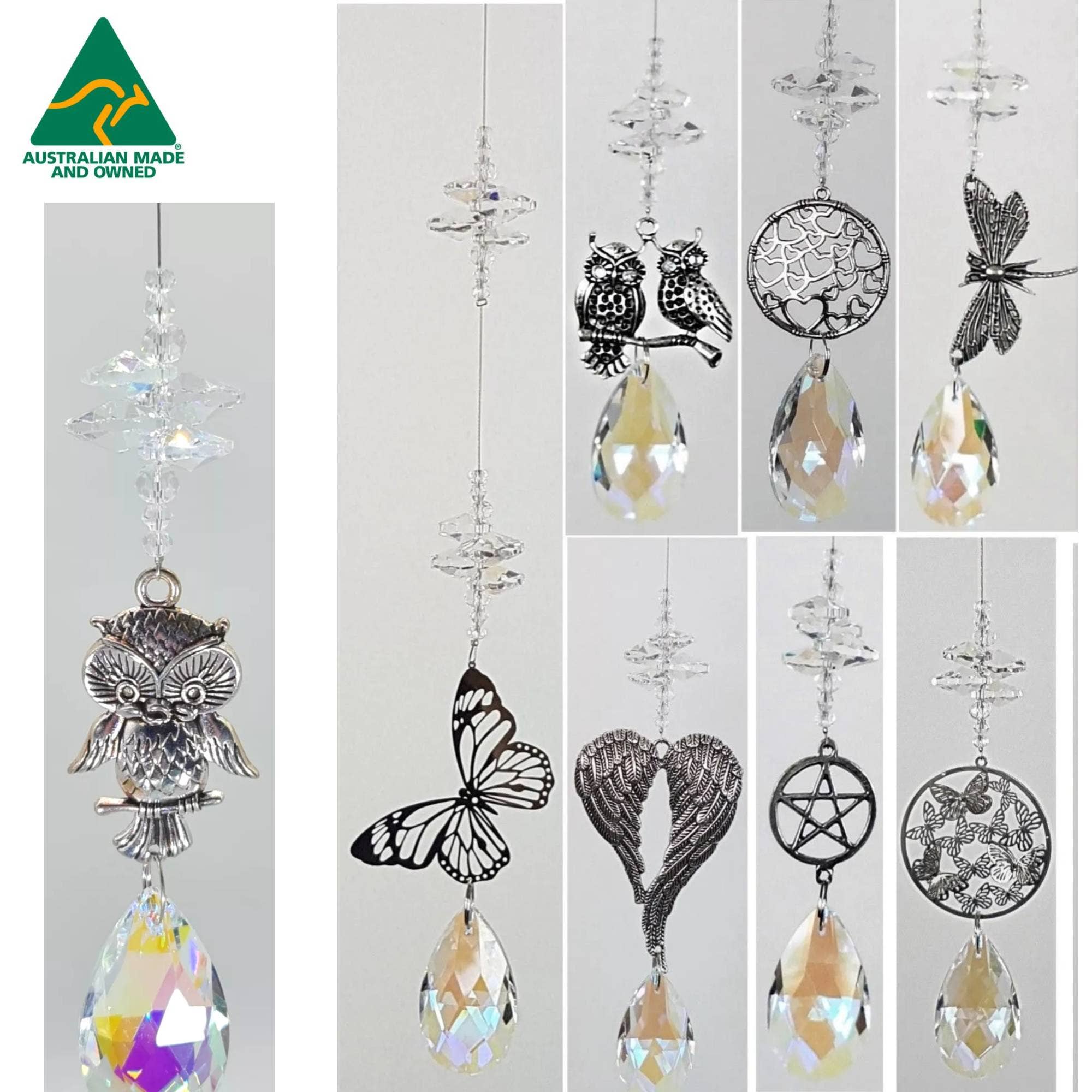 Gifts N Crystals - Vente Attrape-soleil - Capteurs de soleil en charme argenté avec tous les cristaux transparents, lot mixte1