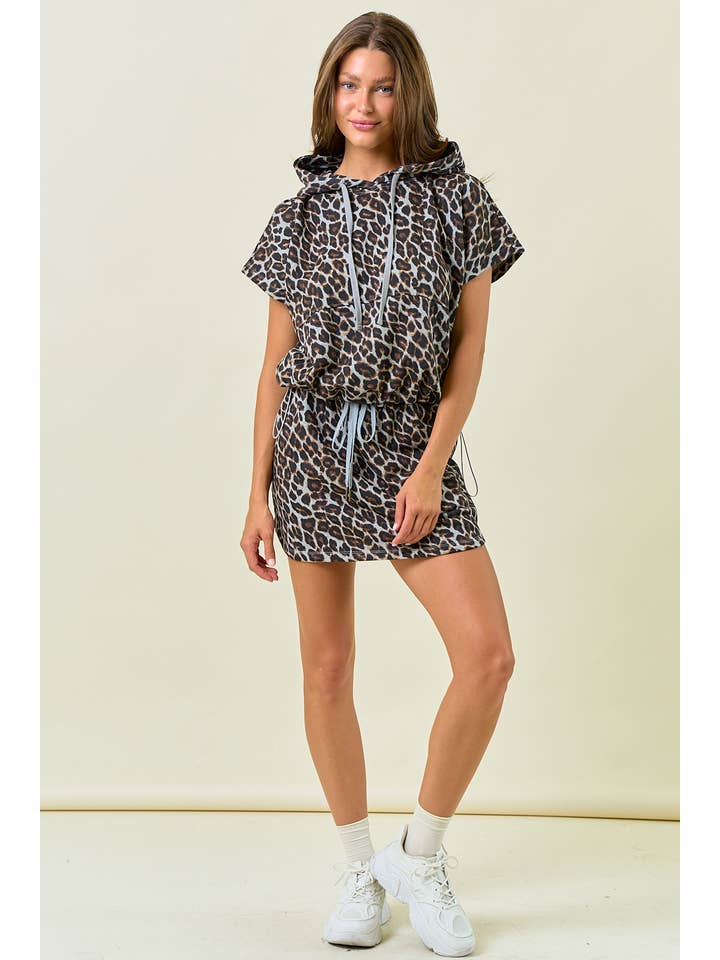Doe and Rae - Wholesale Hoodie - Women's - LEOPARD TERRY DRAWSTRING OVERSIZED HOODIE - 45251T4