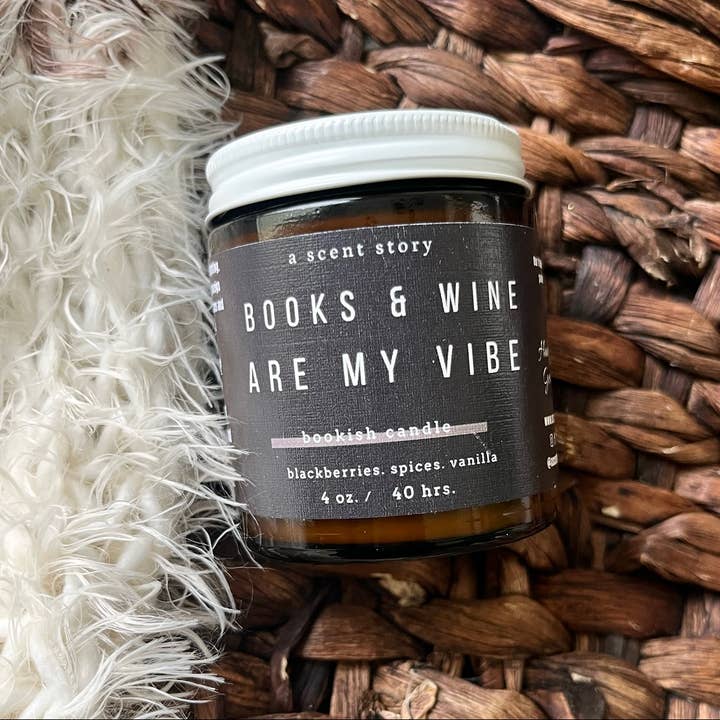 A Scent Story Candle Co - Wholesale Jar/Filled Candle - Books and Wine Are My Vibe - Bookish Candle | Book Themed