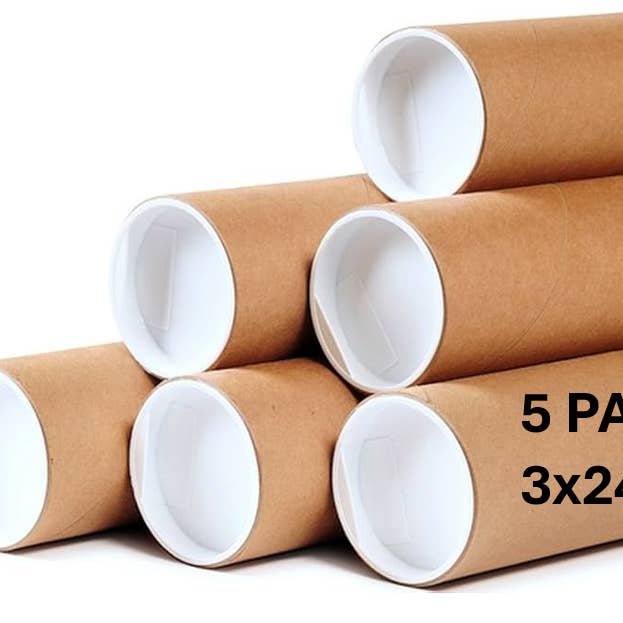 5 PACK - KRAFT MAILING TUBES w/ END CAPS | 3x24" | .070" thick for wholesale by SHIPPING BY ELI