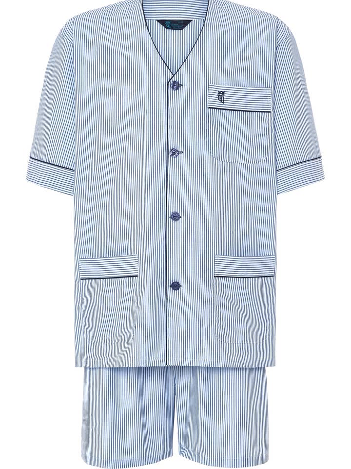 Herrpyjamas Sommar Kort Judo Poplin Ränder - Blå 4549_36 för wholesale av El Búho Nocturno