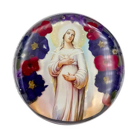 Our Lady of Hope Rosary Box w/ Pressed Flowers 2.9" x 1.5" x 2" for wholesale by Guadalupe Gifts