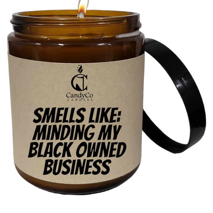 Minding my black owned business gift soy Candle amber for wholesale by The Candy Collections
