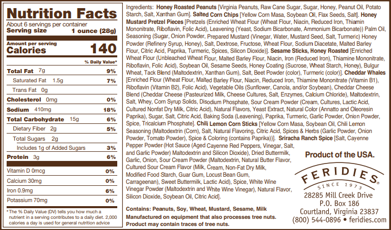 FERIDIES - Wholesale Trail Mix - 6oz Tin Sriracha Ranch 5 O'clock Crunch Snack Mix1