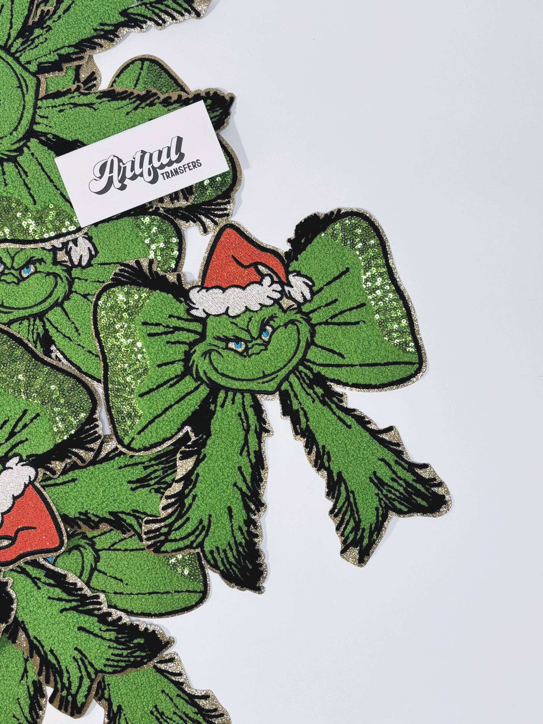 Wholesale The Grinch Bow Chenille Patch with Sequins Detail for