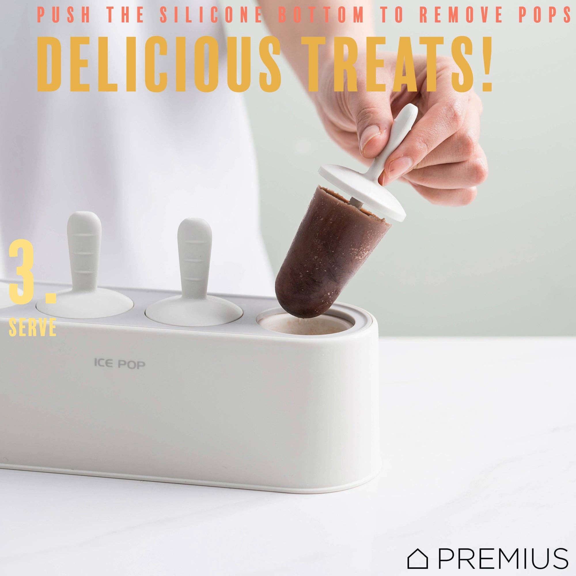ShopBobbys – wholesale Kitchen tool/gadget – PREMIUS 4 Silicone Ice Pop Maker Mold Set, White, 9.25x2.95x4.52 Inches5