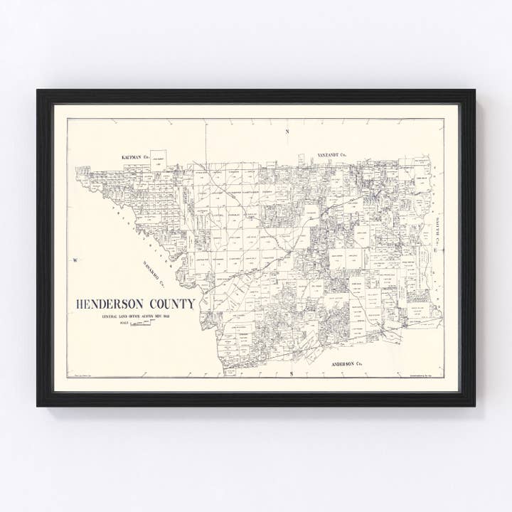 Vintage Map of Henderson County, Texas 1922 for wholesale by Ted's Vintage Art