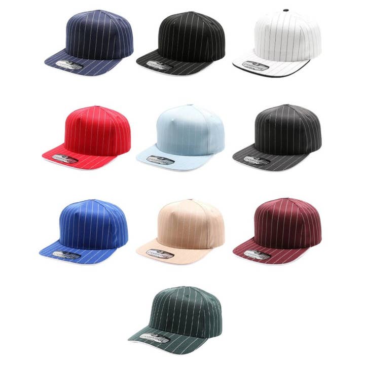 DOBBI - Wholesale Flat Brim Cap - Unisex - 5-Panel Pinstripe Snapback Hat
