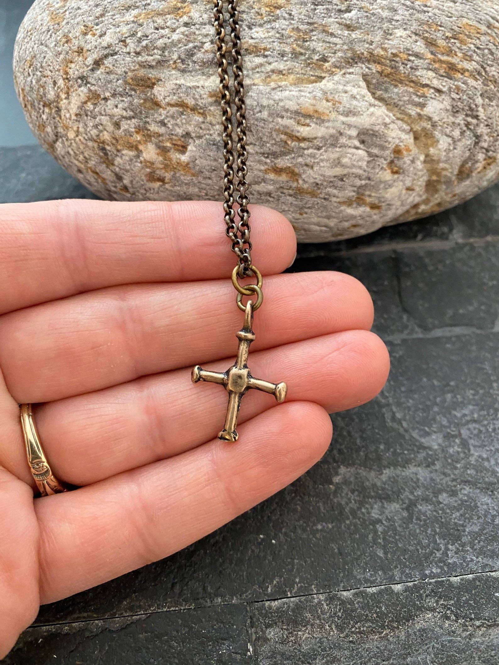 Antique bronze filigree cross necklace with mustard seed, Bronze Filigree cross  necklace for women, Faith of a mustard seed necklace