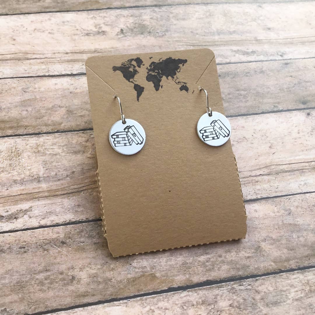 Jamie Haley Designs – wholesale Dangle earrings – Stack of book small circular earrings in silver color