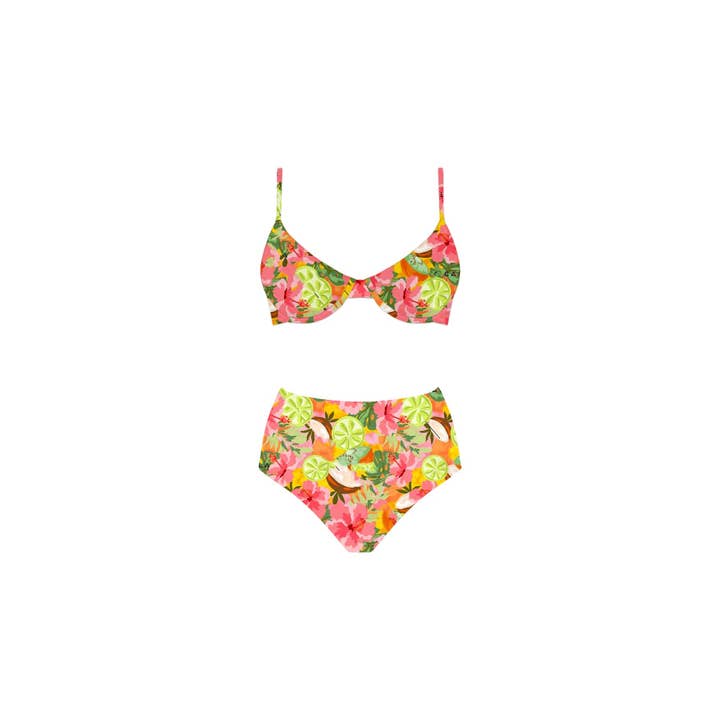 Hoch tailliertes Bikini-Set mit tropischem Print für den Großhandel von Sundaze Brunch