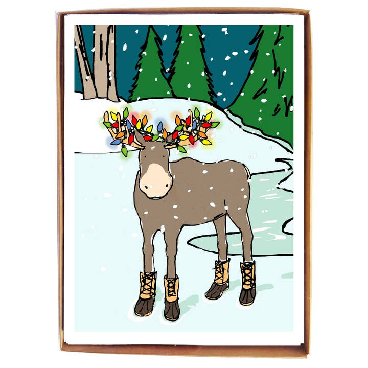 mollyOcards - Wholesale Christmas Card - Moose in Boots - box of 8