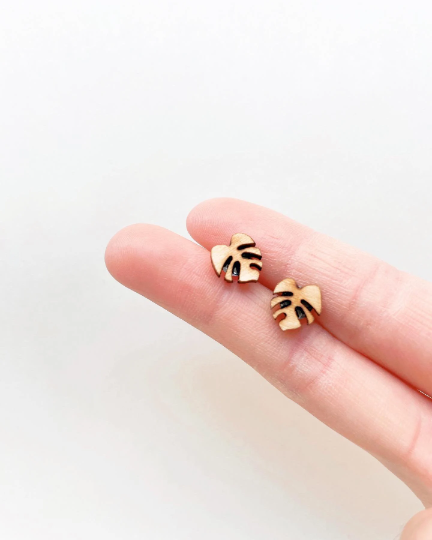 Dainty Little Tiny Things - Wholesale Stud/Post Earrings - Hypoallergenic Wooden Tiny Dainty Plant Studs0