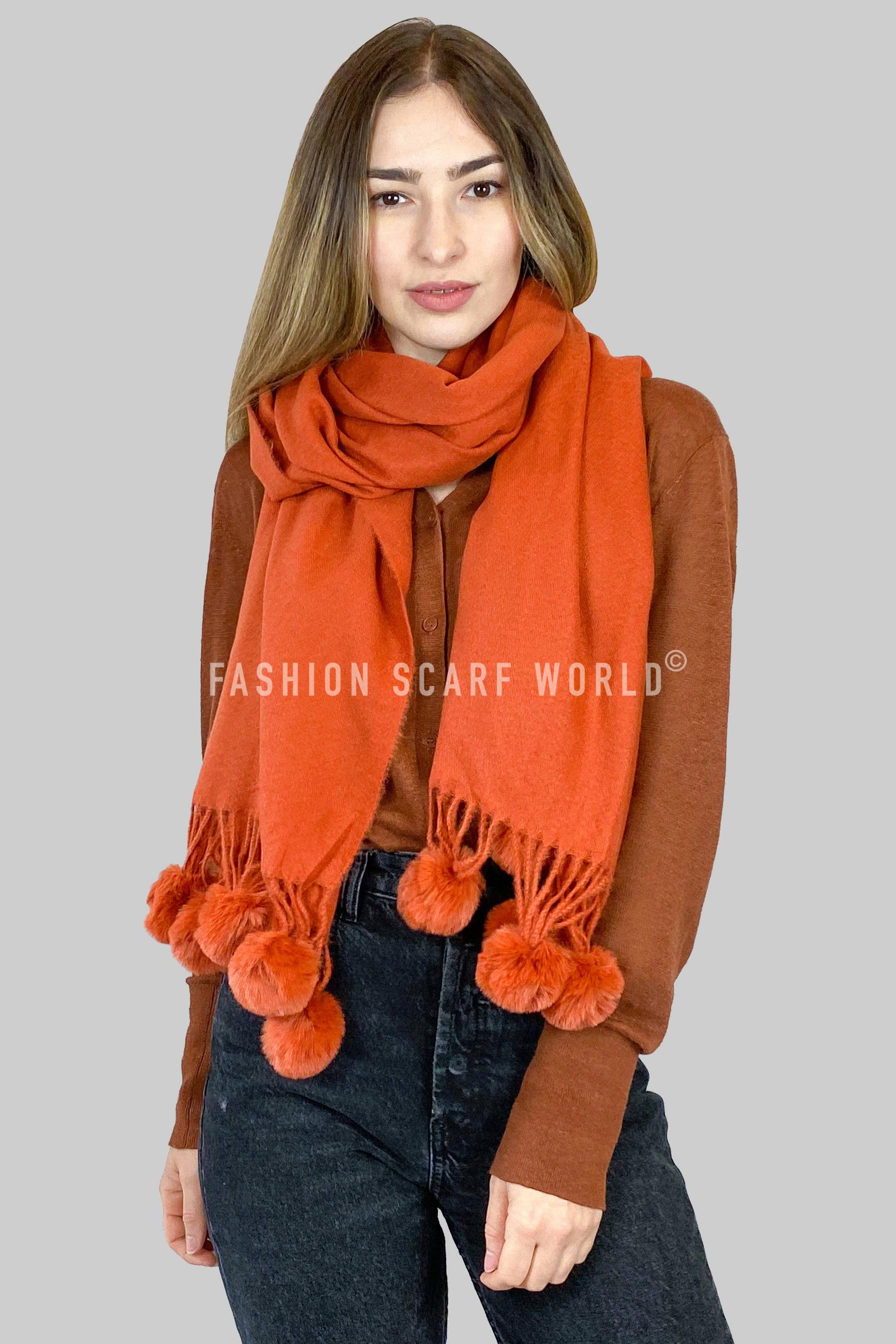 Fashion Scarf World – wholesale Scarf – Women's – Plain Wool Pom Pom Scarf18