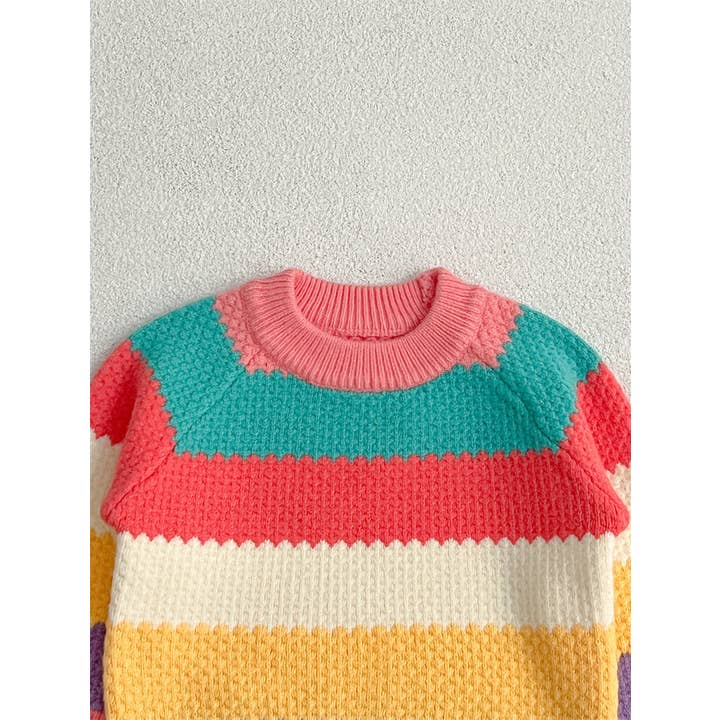 Rosa Strickpullover mit Streifen in Regenbogenfarben für Mädchen für den Großhandel auf Faire4