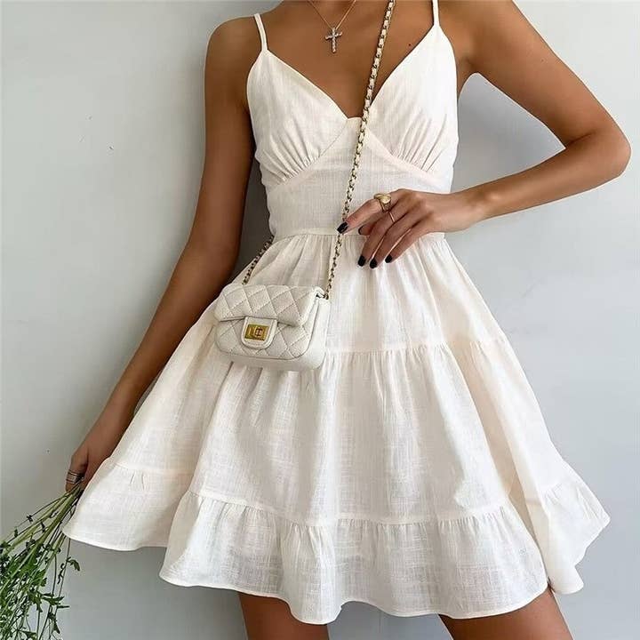 CREAMY Solid Color Bodycon Spaghetti Strap Mini Dress for wholesale on Faire