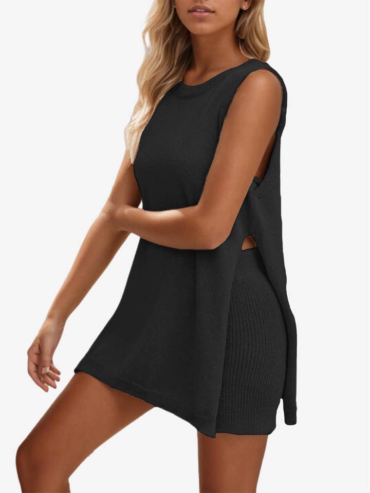 Leisure round neck vest sleeveless knitted dress for wholesale by LiveFashionWay