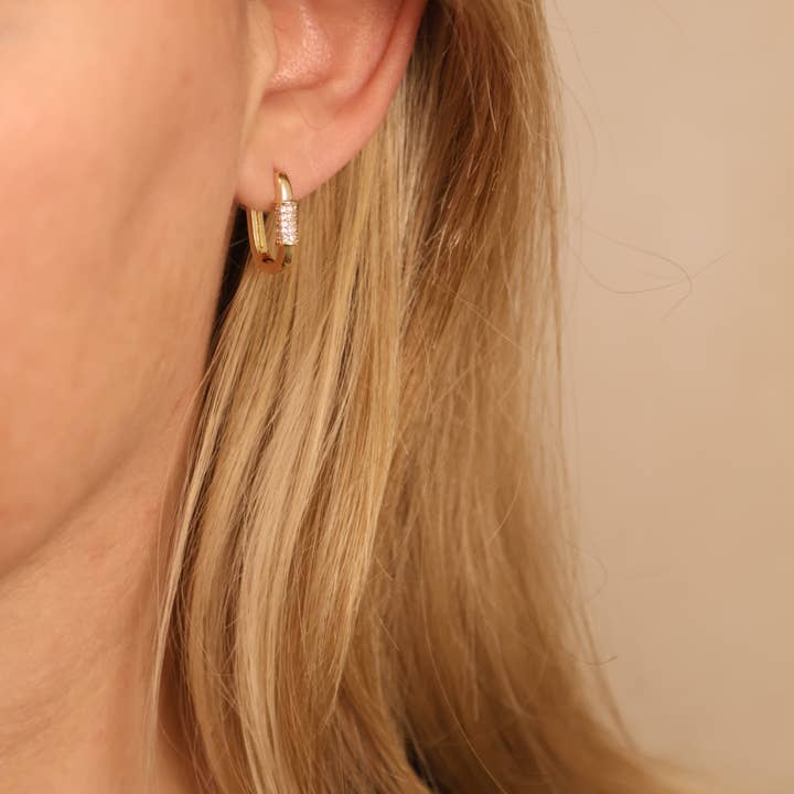 GoldFi - Wholesale Hoop Earrings - 18k Gold Filled CZ Detail Carabiner Hoop Earrings