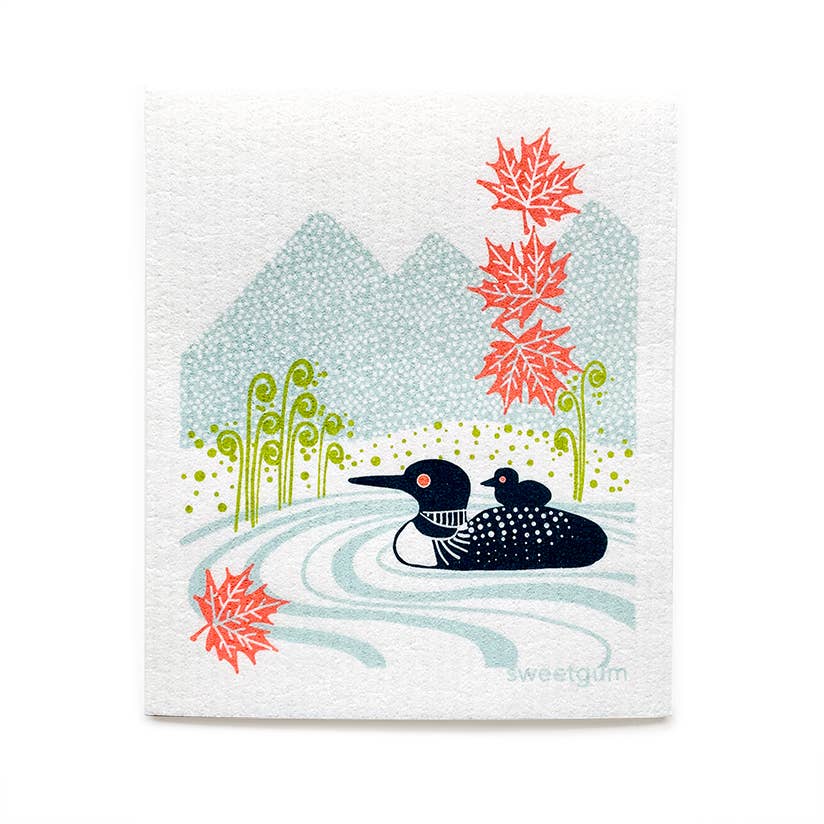 Sweetgum Home - Wholesale Dishcloth - Loons & Leaves Swedish Dishcloth | Summer & Fall decor