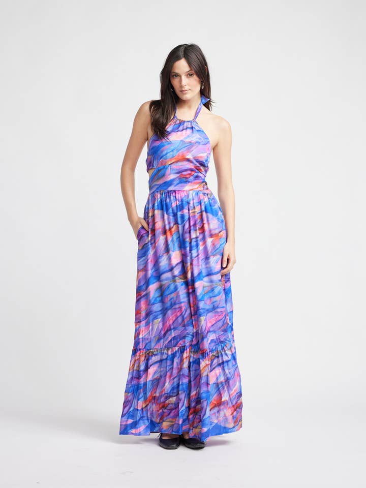 Sunset Print Isolde Maxi Cut Out Dress for wholesale on Faire5