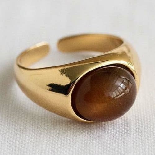 Vintage Inspired Imitation Tiger Eye Adjustable Ring for wholesale by Ellemadera