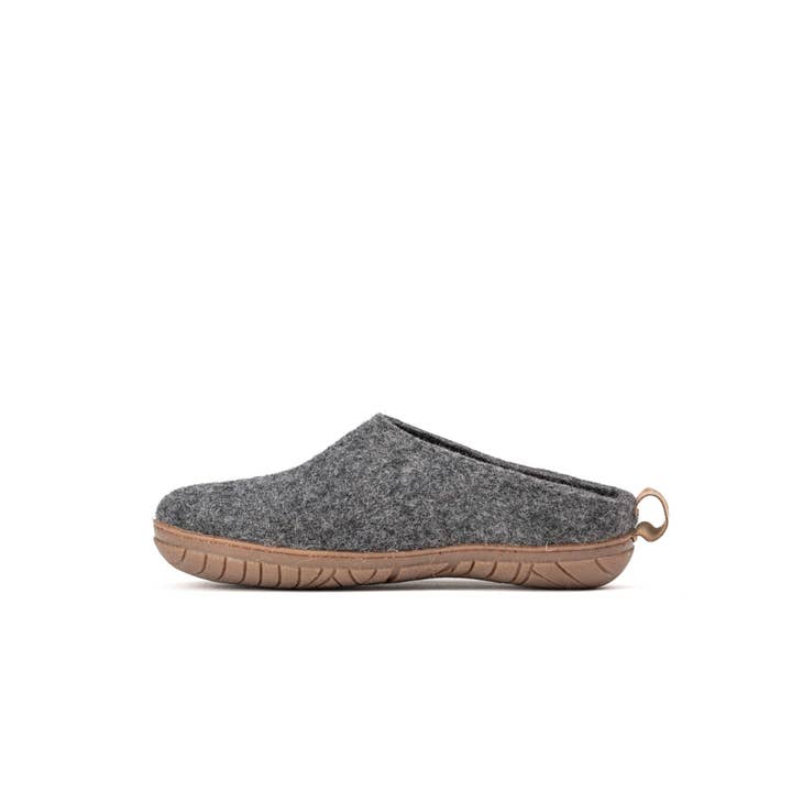 Woollyes Inc – wholesale Tofflor - Unisex – Tofflor med öppen häl utomhus med gummisula - Charcoal
