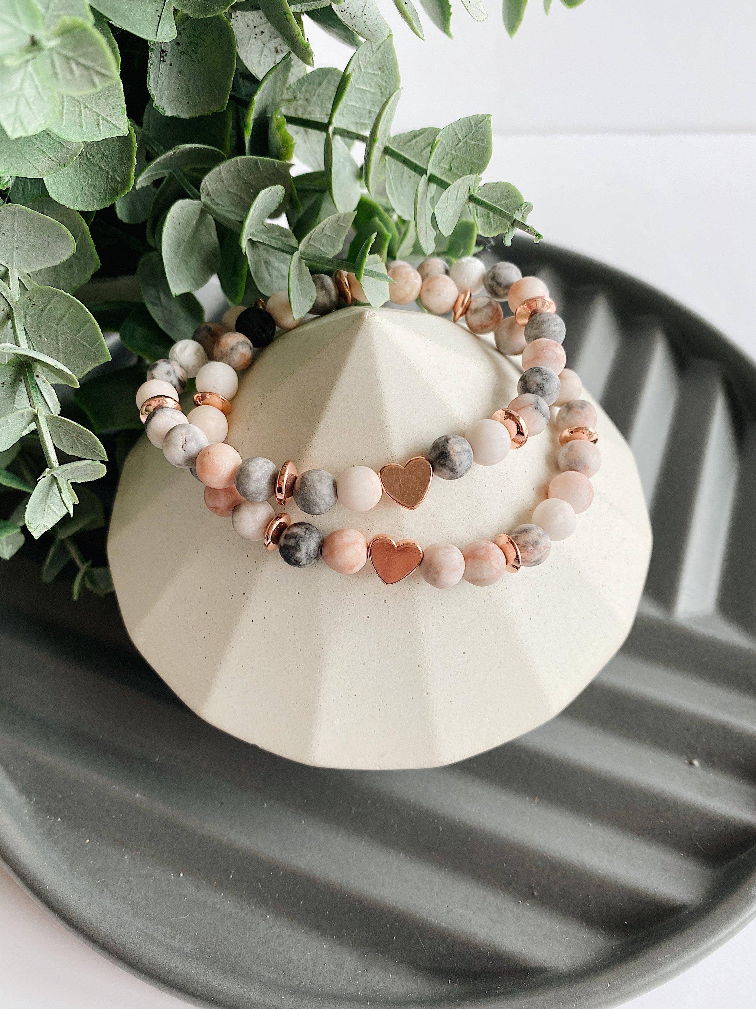 REMOVED BRAND – wholesale Pärlarmband – Heart + Pink Zebra Jasper + lava sten pärlstav armband7