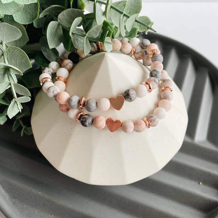 REMOVED BRAND – wholesale Pärlarmband – Heart + Pink Zebra Jasper + lava sten pärlstav armband7