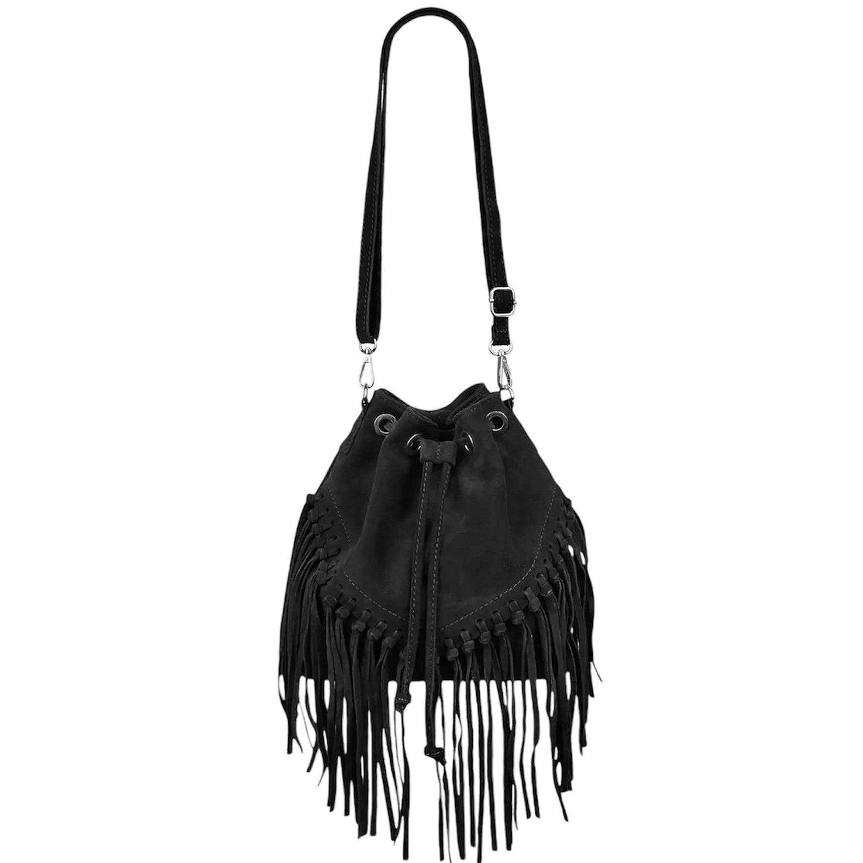 MODARNO - Vente Sac porté épaule – femme - Sac en daim Modarno à franges 26x13x26 cm8